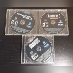 3 Tom Clancy PC Games; Splinter Cell, Raven Shield & Ghost Recon. Untested.
